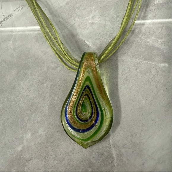 Blown Glass Pendant Teardrop Unique Necklace With Lobster Clasp Closure - Picture 3 of 10